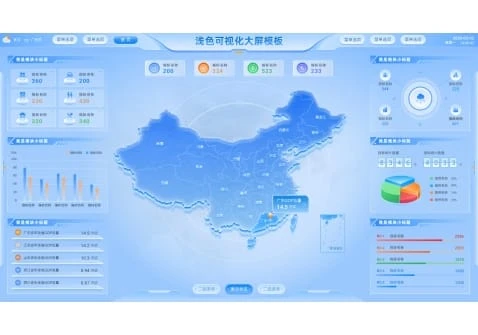 浅色可视化大屏模板 PSD格式 蓝色 中国地图  1920X1080 一张-Miautu - 喵图网