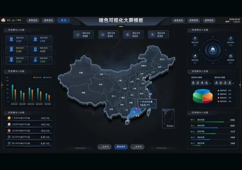 暗色可视化大屏模板 中国地图  PSD格式 一张 1920X1080 px-Miautu - 喵图网